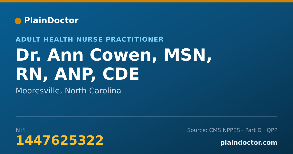 Shareable card for Ann Cowen, MSN, RN, ANP, CDE - Adult Health Nurse Practitioner, Mooresville, NC