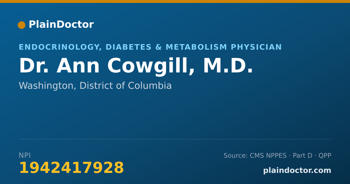 Shareable card for Ann Cowgill, M.D. - Endocrinology, Diabetes & Metabolism Physician, Washington, DC