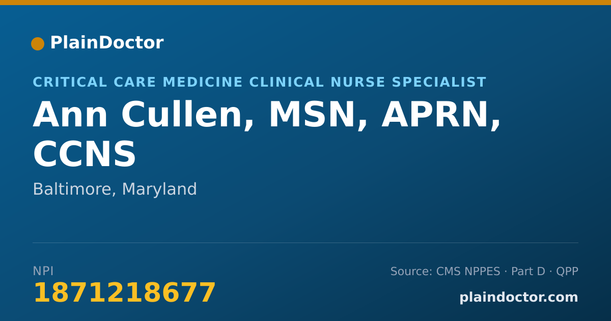 Shareable card for Ann Cullen, MSN, APRN, CCNS - Critical Care Medicine Clinical Nurse Specialist, Baltimore, MD