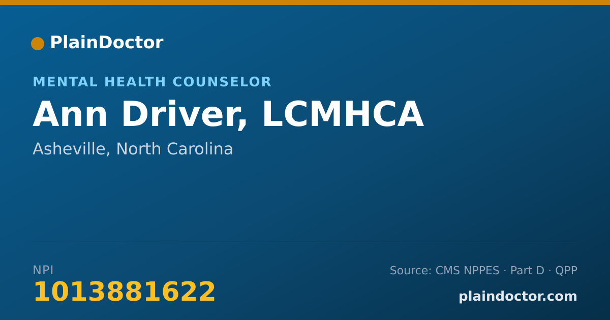 Shareable card for Ann Driver, LCMHCA - Mental Health Counselor, Asheville, NC