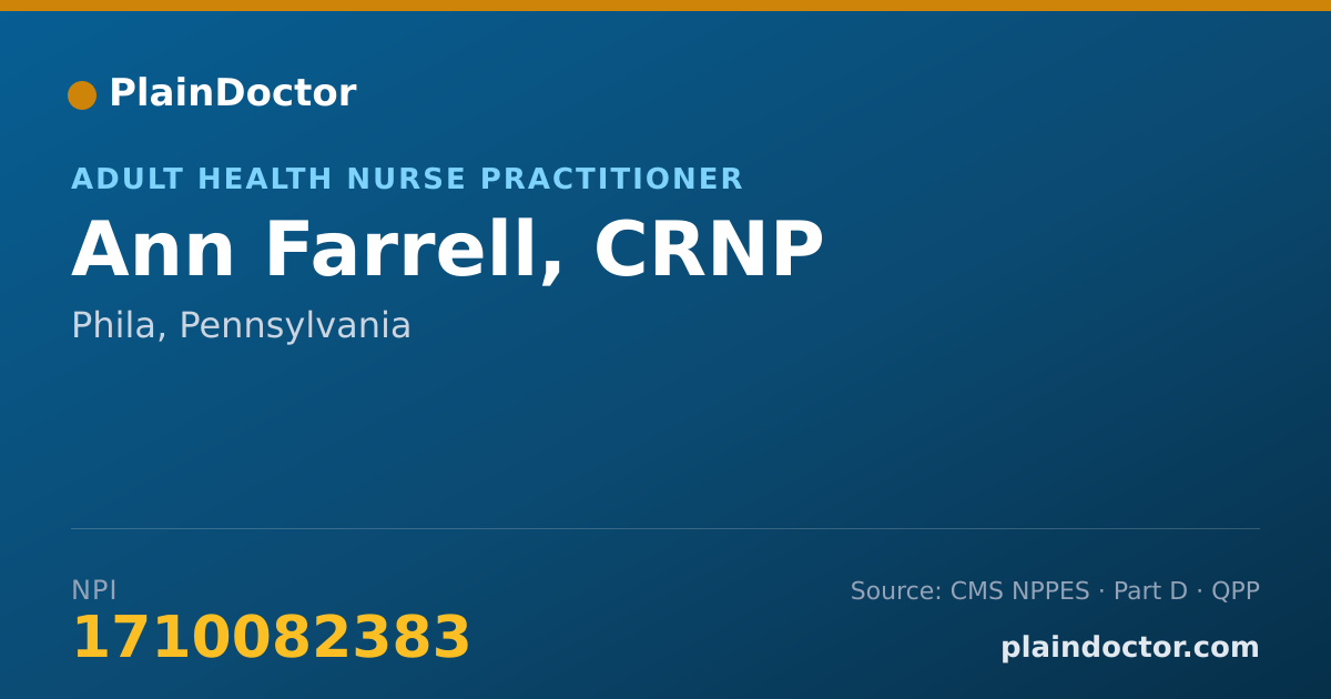 Shareable card for Ann Farrell, CRNP - Adult Health Nurse Practitioner, Phila, PA