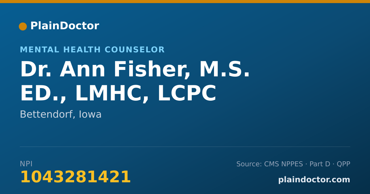 Shareable card for Ann Fisher, M.S. ED., LMHC, LCPC - Mental Health Counselor, Bettendorf, IA