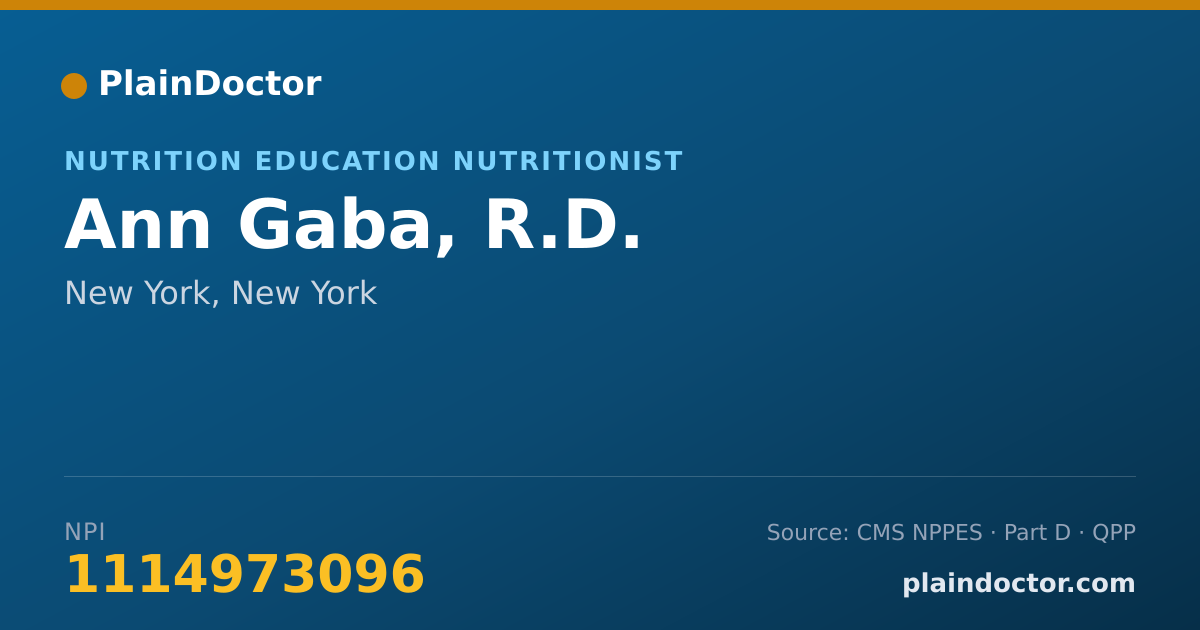 Shareable card for Ann Gaba, R.D. - Nutrition Education Nutritionist, New York, NY