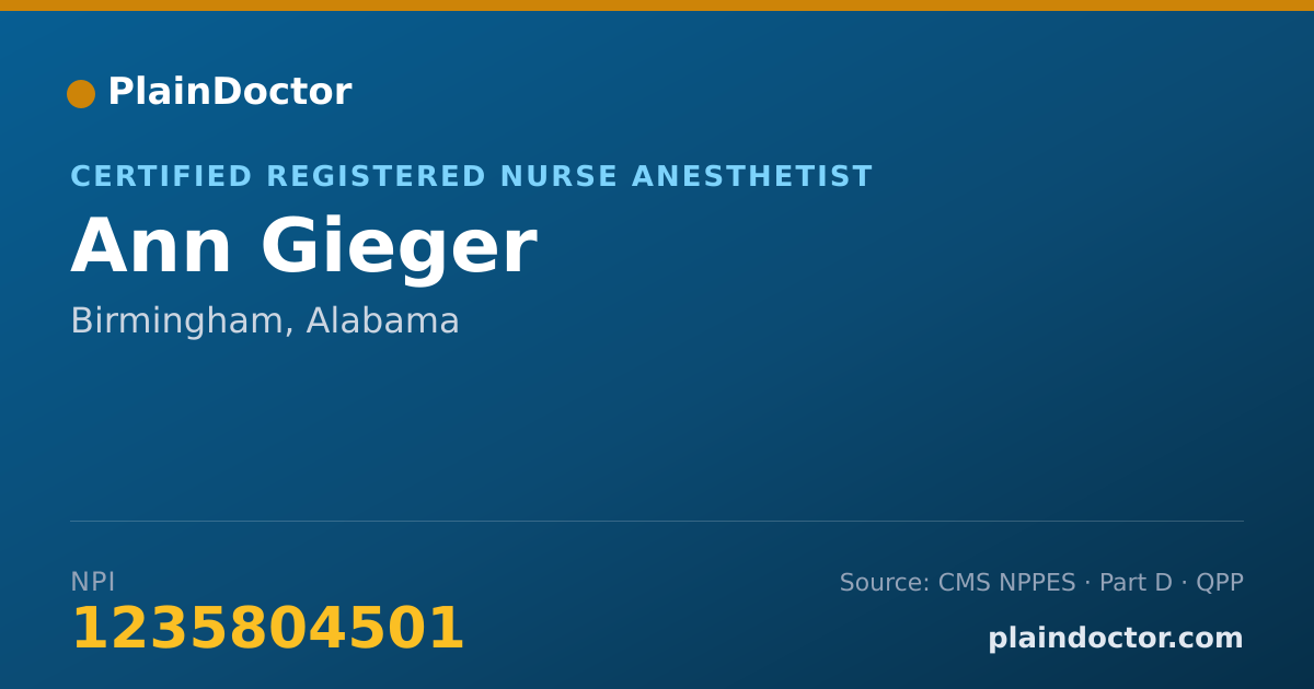 Shareable card for Ann Gieger - Certified Registered Nurse Anesthetist, Birmingham, AL