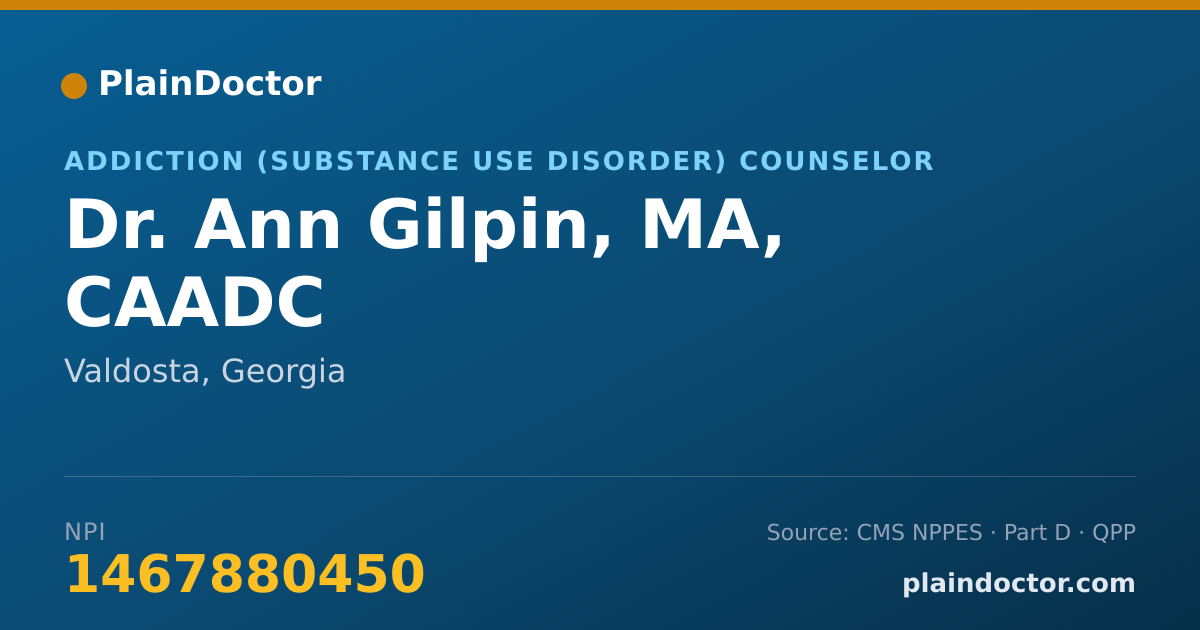Shareable card for Ann Gilpin, MA, CAADC - Addiction (Substance Use Disorder) Counselor, Valdosta, GA
