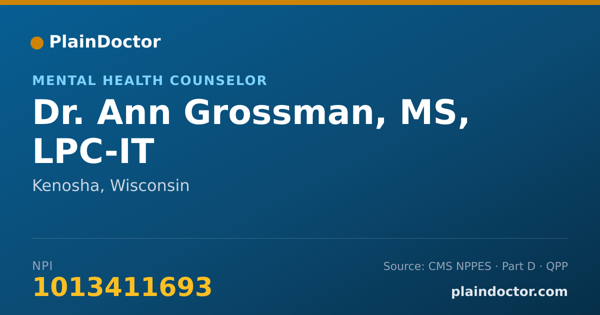 Shareable card for Ann Grossman, MS, LPC-IT - Mental Health Counselor, Kenosha, WI
