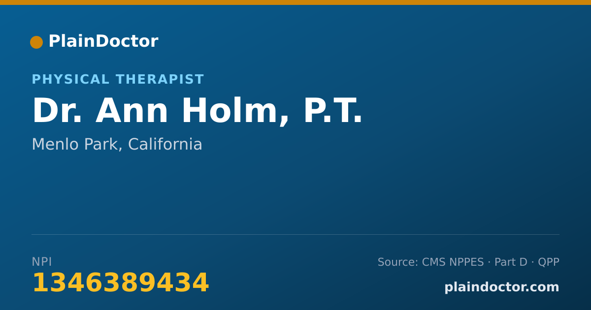 Shareable card for Ann Holm, P.T. - Physical Therapist, Menlo Park, CA