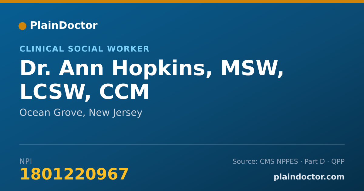 Shareable card for Ann Hopkins, MSW, LCSW, CCM - Clinical Social Worker, Ocean Grove, NJ