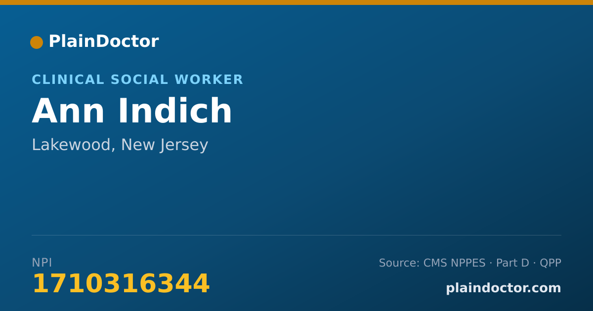 Shareable card for Ann Indich - Clinical Social Worker, Lakewood, NJ