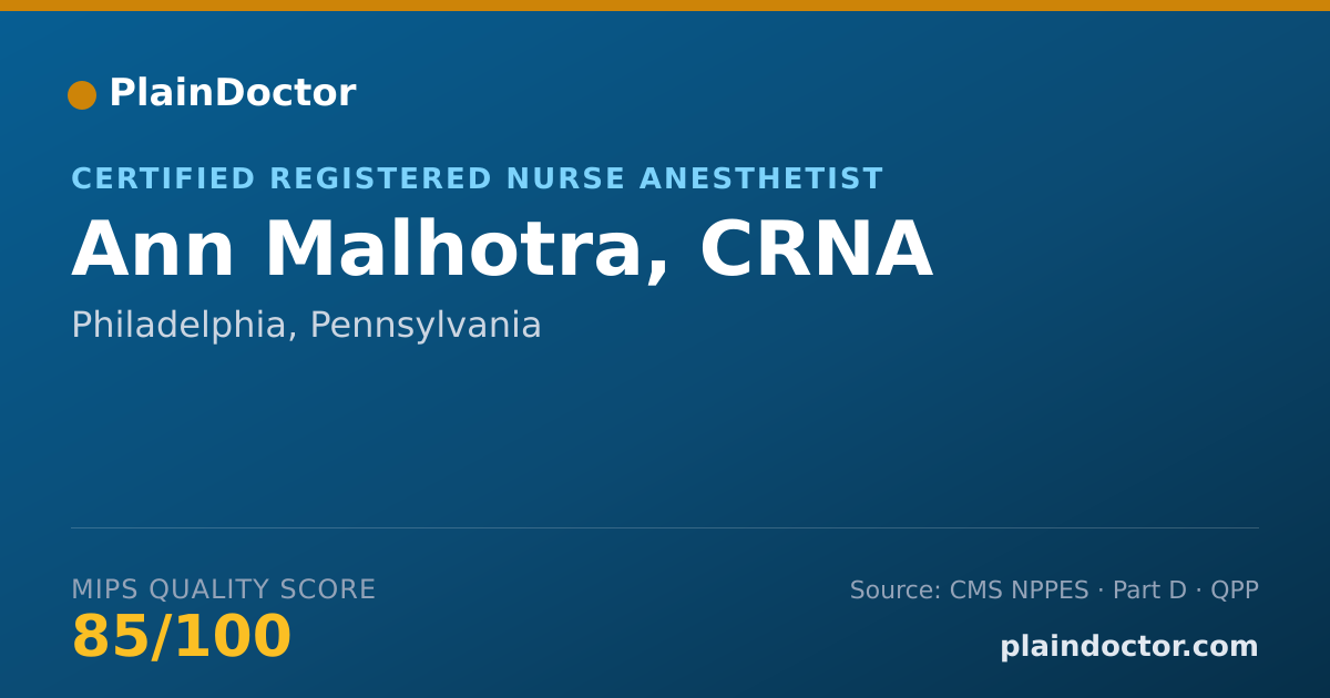 Shareable card for Ann Malhotra, CRNA - Certified Registered Nurse Anesthetist, Philadelphia, PA