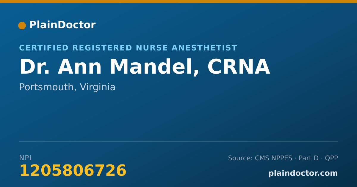 Shareable card for Ann Mandel, CRNA - Certified Registered Nurse Anesthetist, Portsmouth, VA