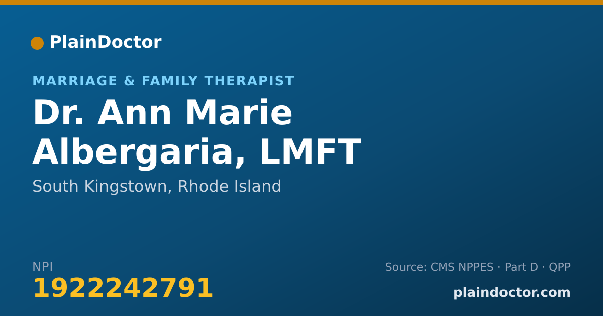 Shareable card for Ann Marie Albergaria, LMFT - Marriage & Family Therapist, South Kingstown, RI