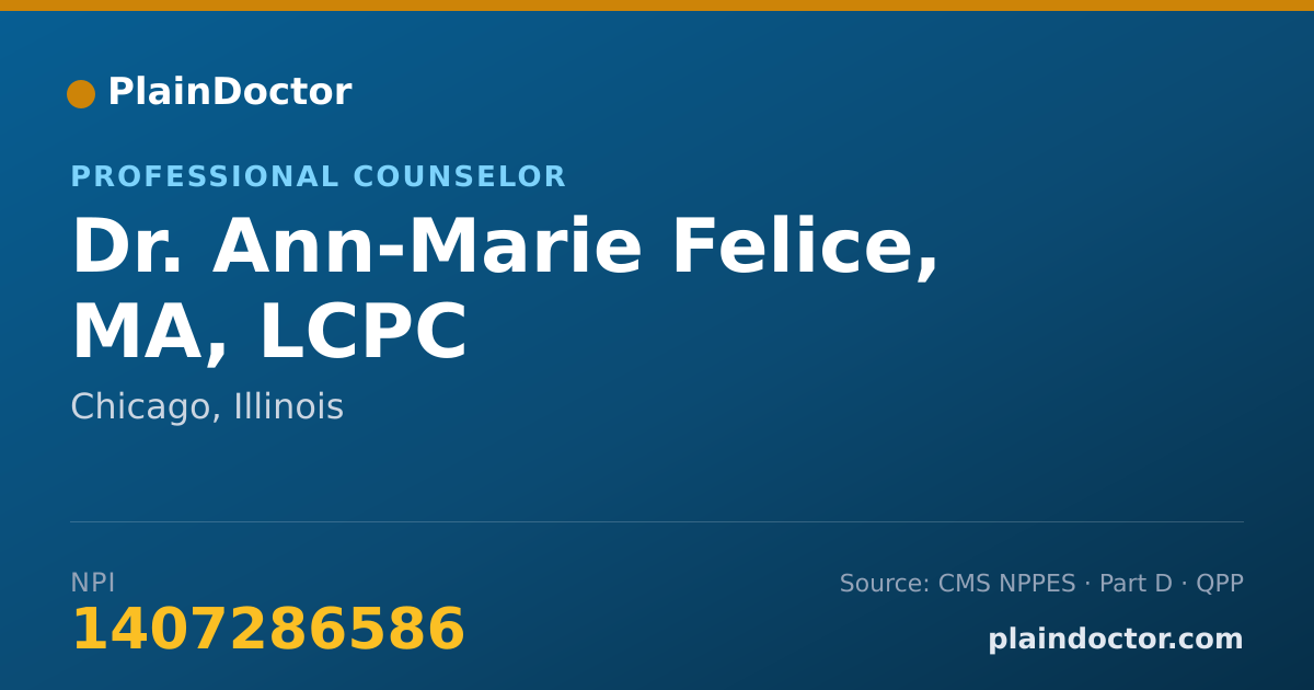Shareable card for Ann-Marie Felice, MA, LCPC - Professional Counselor, Chicago, IL