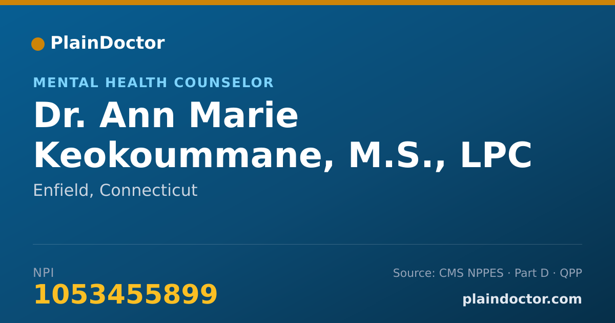 Shareable card for Ann Marie Keokoummane, M.S., LPC - Mental Health Counselor, Enfield, CT