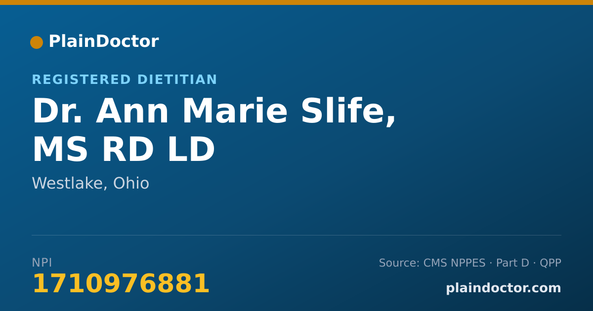 Shareable card for Ann Marie Slife, MS RD LD - Registered Dietitian, Westlake, OH
