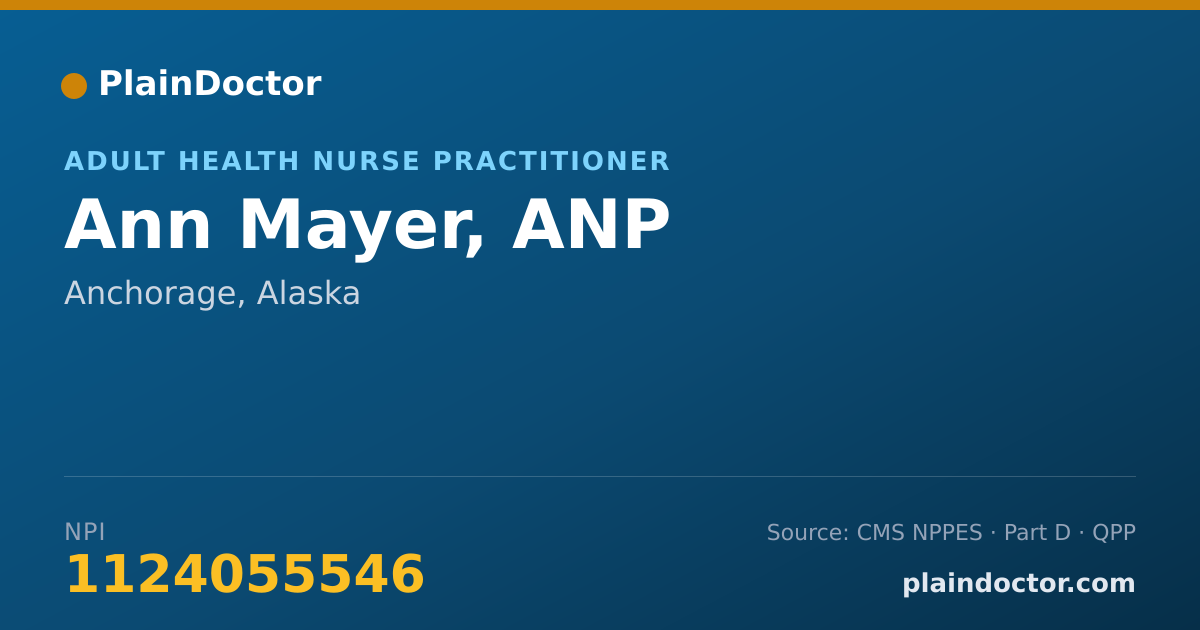 Shareable card for Ann Mayer, ANP - Adult Health Nurse Practitioner, Anchorage, AK