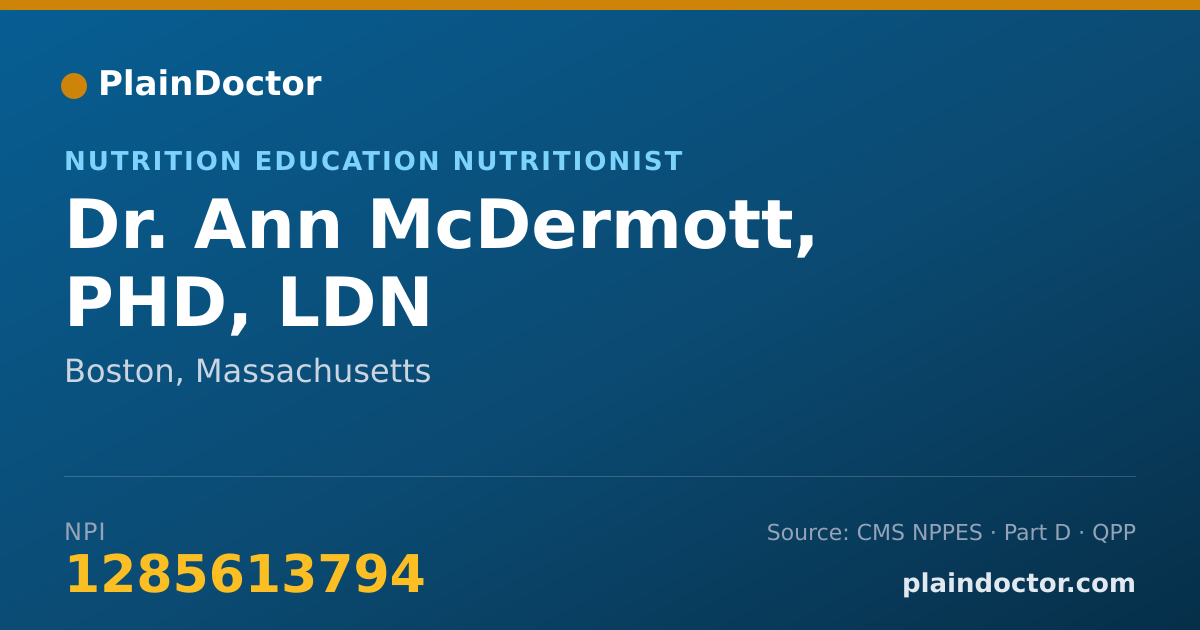 Shareable card for Ann McDermott, PHD, LDN - Nutrition Education Nutritionist, Boston, MA