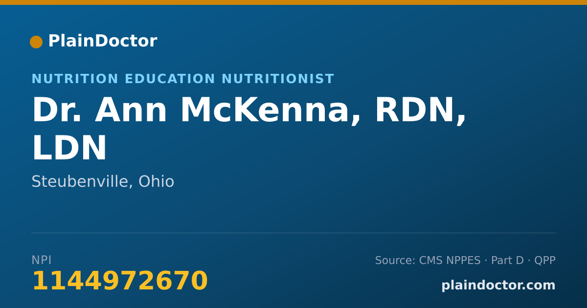 Shareable card for Ann McKenna, RDN, LDN - Nutrition Education Nutritionist, Steubenville, OH
