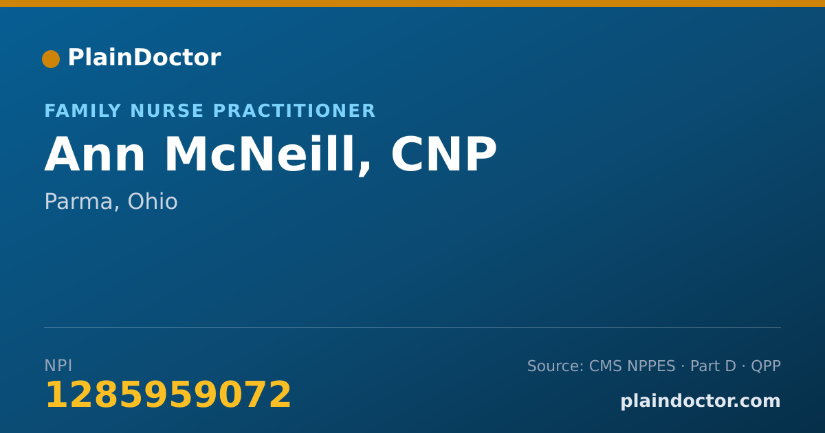 Shareable card for Ann McNeill, CNP - Family Nurse Practitioner, Parma, OH