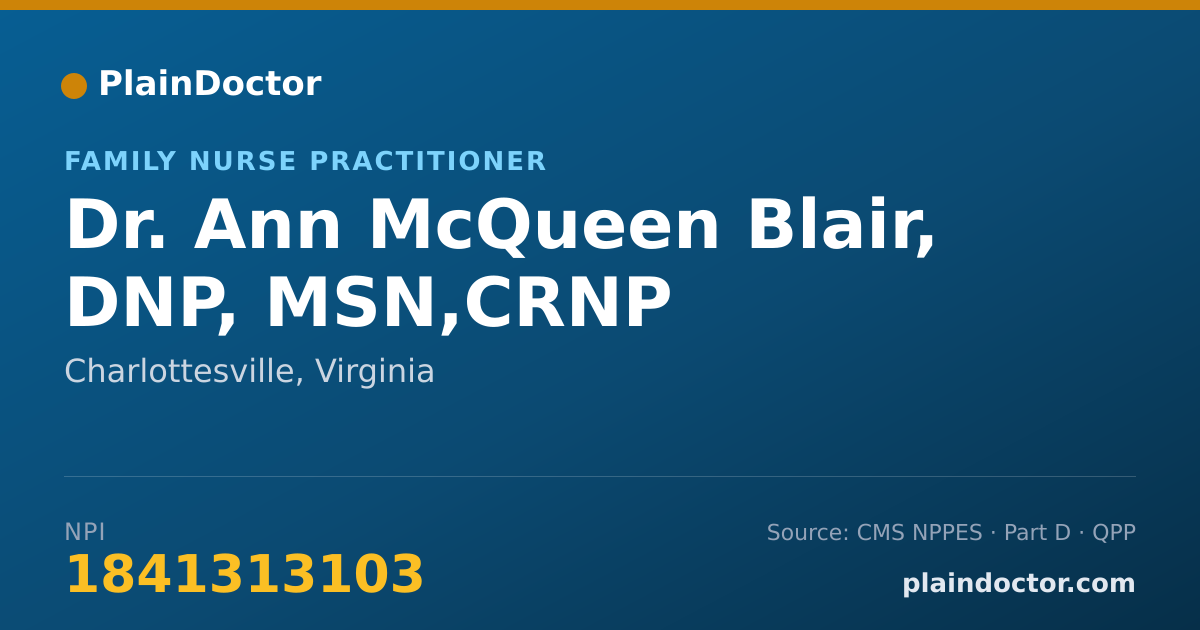 Shareable card for Ann McQueen Blair, DNP, MSN,CRNP - Family Nurse Practitioner, Charlottesville, VA