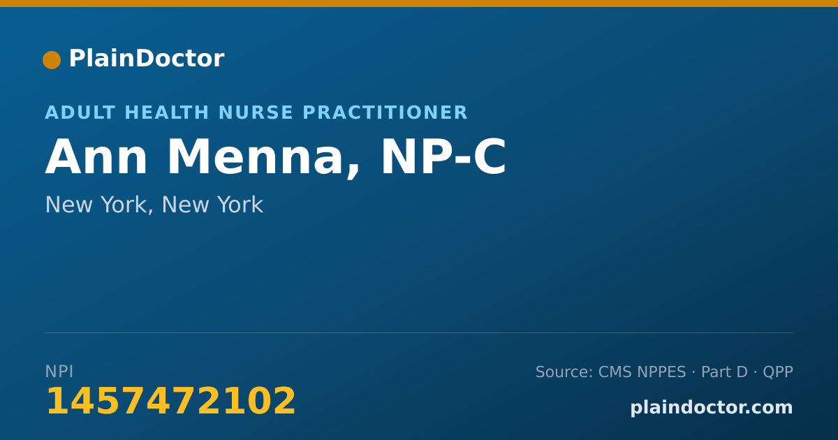 Shareable card for Ann Menna, NP-C - Adult Health Nurse Practitioner, New York, NY
