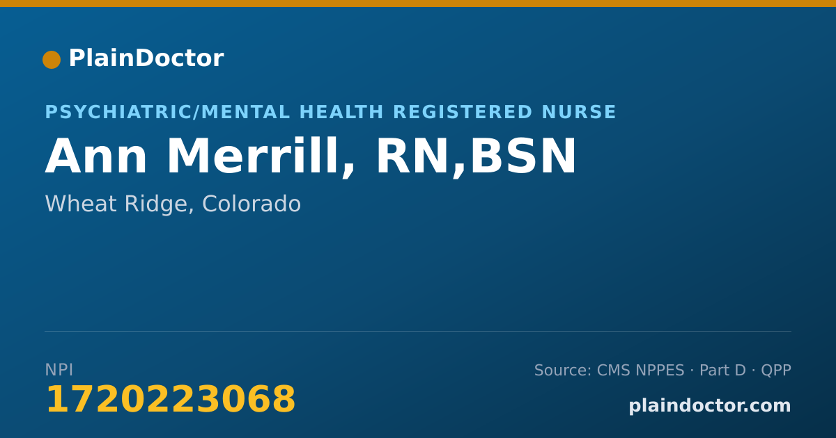 Shareable card for Ann Merrill, RN,BSN - Psychiatric/Mental Health Registered Nurse, Wheat Ridge, CO