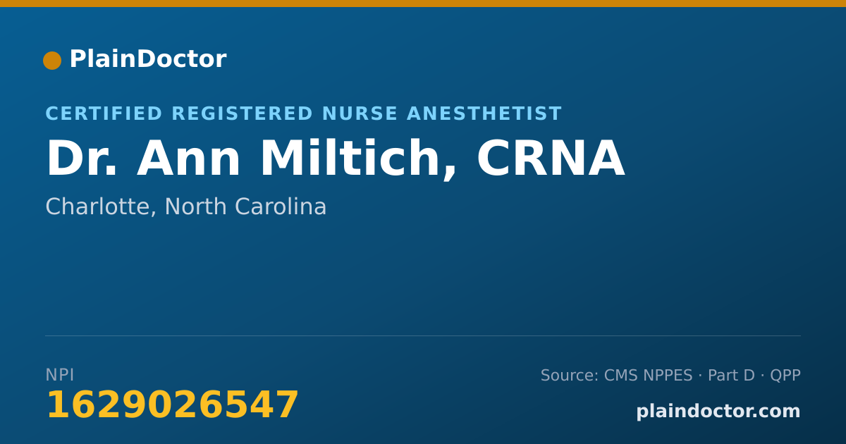 Shareable card for Ann Miltich, CRNA - Certified Registered Nurse Anesthetist, Charlotte, NC