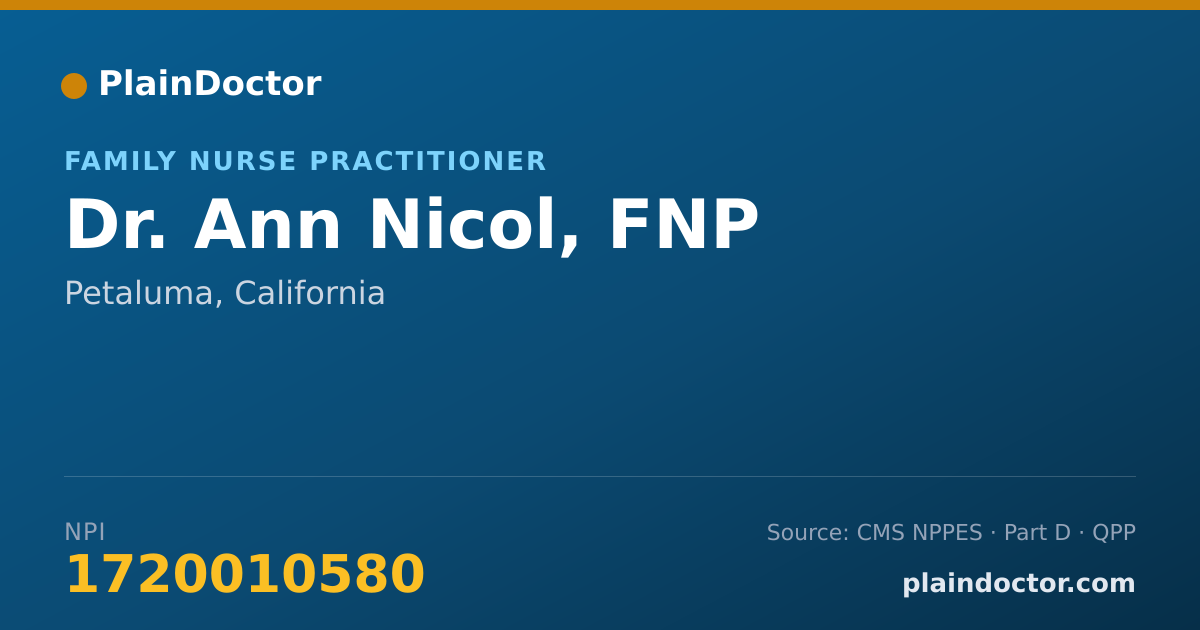 Shareable card for Ann Nicol, FNP - Family Nurse Practitioner, Petaluma, CA