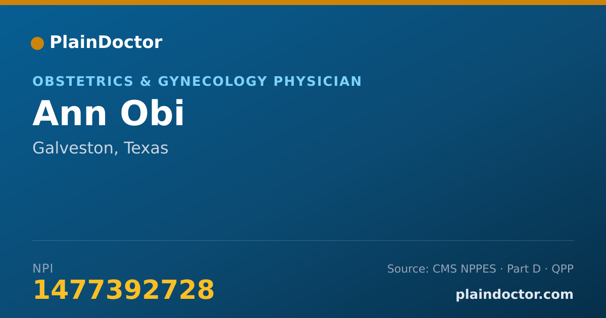 Shareable card for Ann Obi - Obstetrics & Gynecology Physician, Galveston, TX