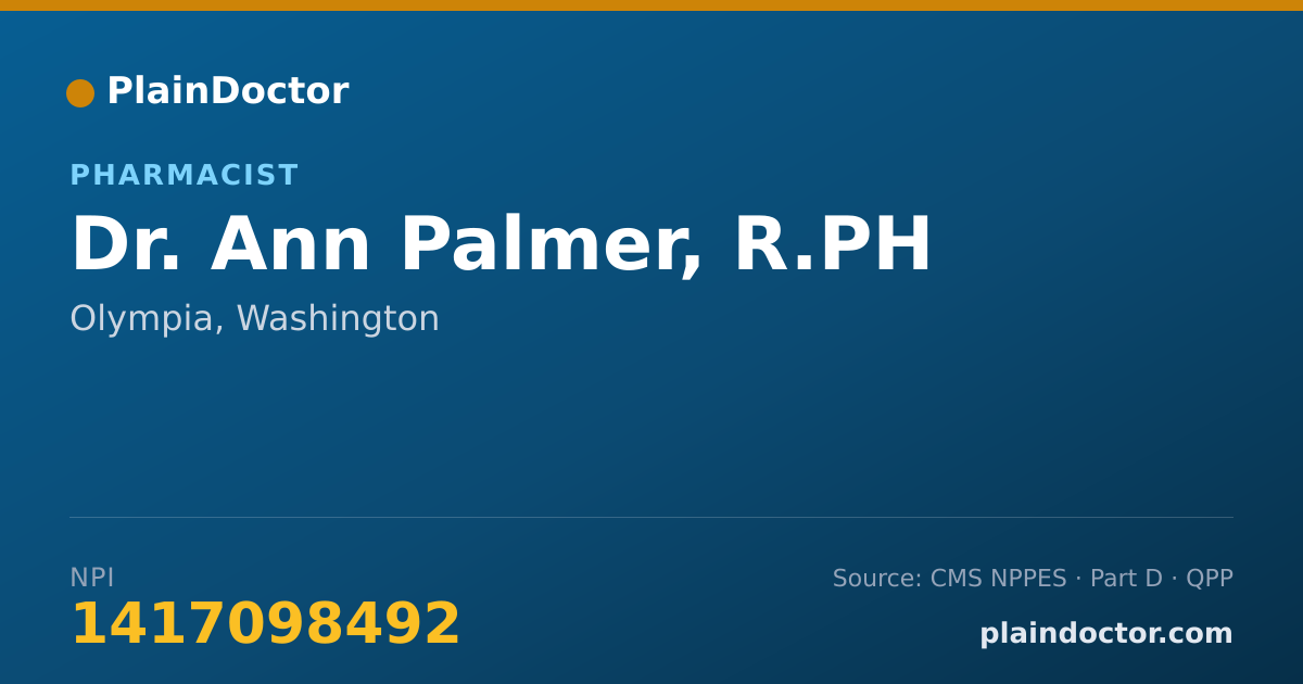 Shareable card for Ann Palmer, R.PH - Pharmacist, Olympia, WA