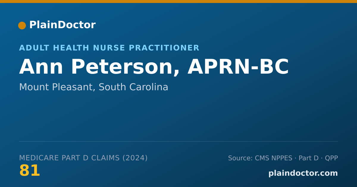 Shareable card for Ann Peterson, APRN-BC - Adult Health Nurse Practitioner, Mount Pleasant, SC