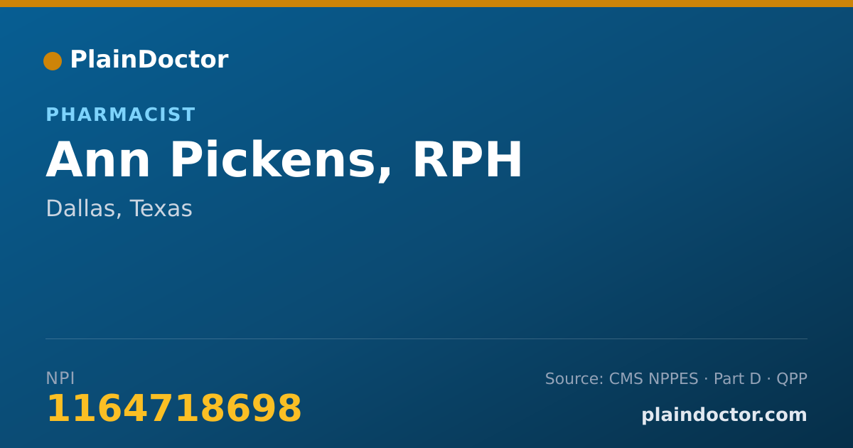 Shareable card for Ann Pickens, RPH - Pharmacist, Dallas, TX
