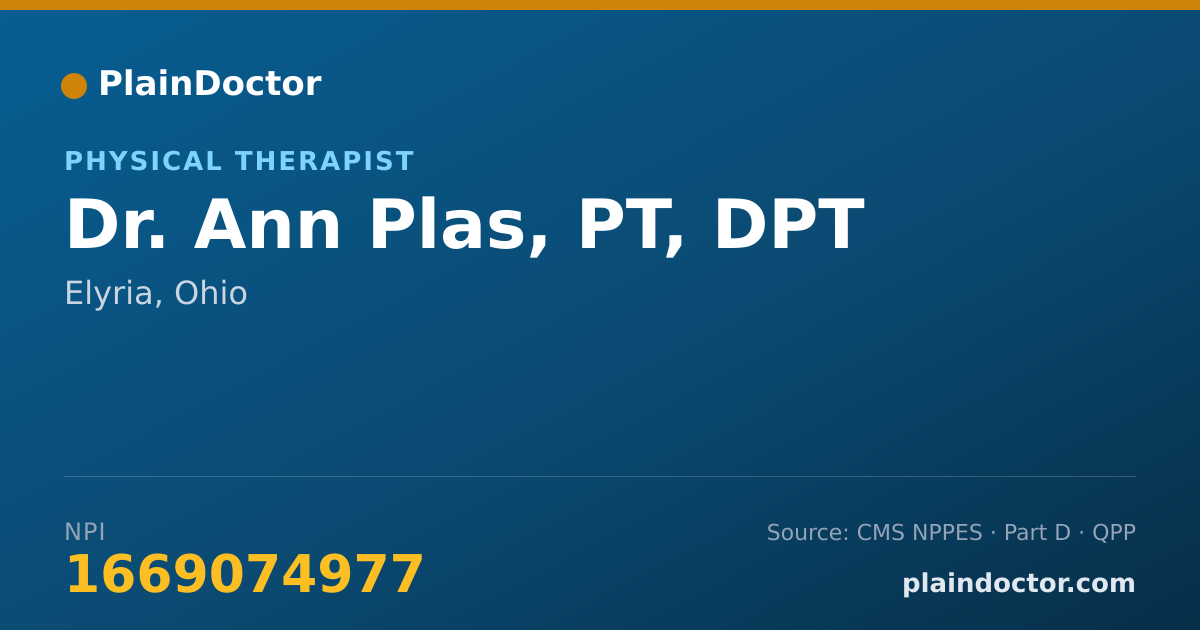 Shareable card for Ann Plas, PT, DPT - Physical Therapist, Elyria, OH
