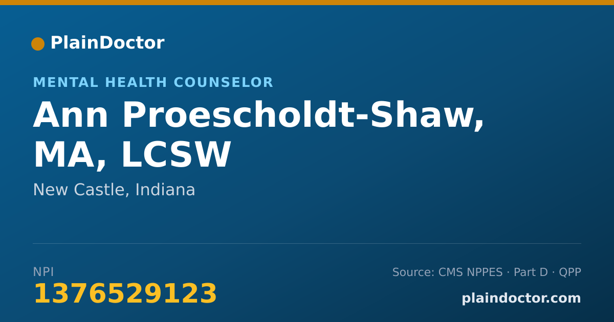 Shareable card for Ann Proescholdt-Shaw, MA, LCSW - Mental Health Counselor, New Castle, IN
