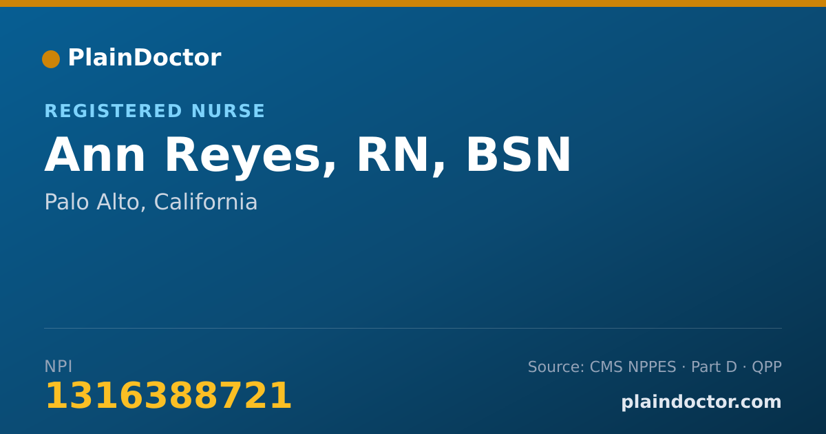 Shareable card for Ann Reyes, RN, BSN - Registered Nurse, Palo Alto, CA