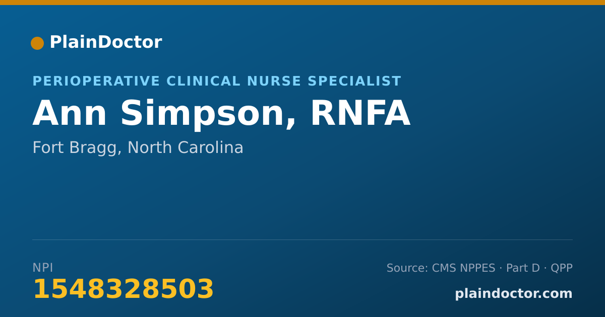 Shareable card for Ann Simpson, RNFA - Perioperative Clinical Nurse Specialist, Fort Bragg, NC
