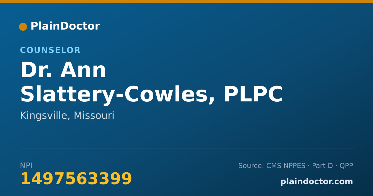 Shareable card for Ann Slattery-Cowles, PLPC - Counselor, Kingsville, MO