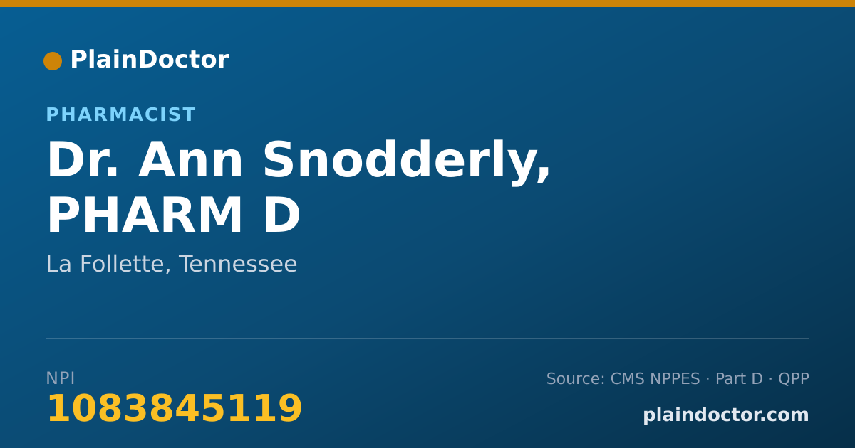 Shareable card for Ann Snodderly, PHARM D - Pharmacist, La Follette, TN