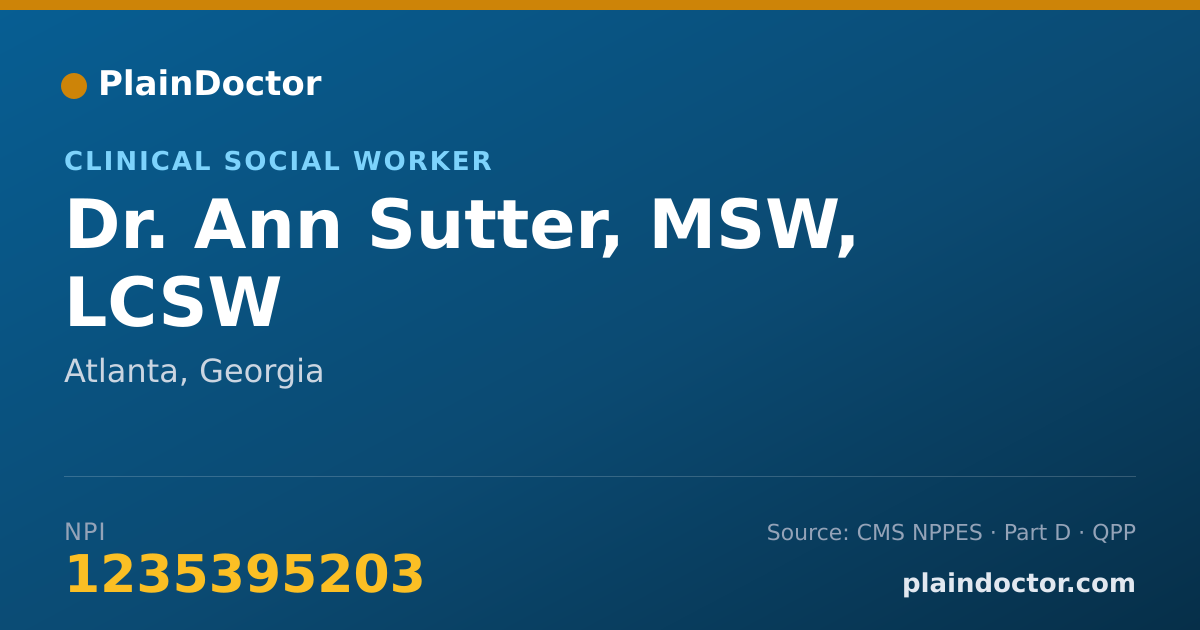 Shareable card for Ann Sutter, MSW, LCSW - Clinical Social Worker, Atlanta, GA