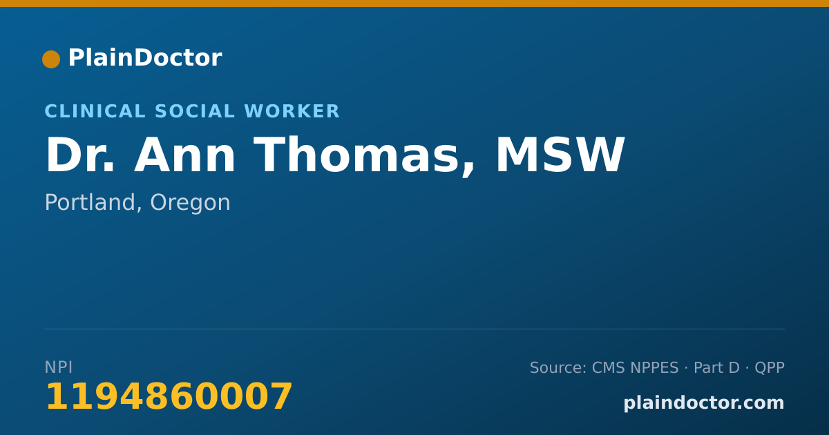 Shareable card for Ann Thomas, MSW - Clinical Social Worker, Portland, OR