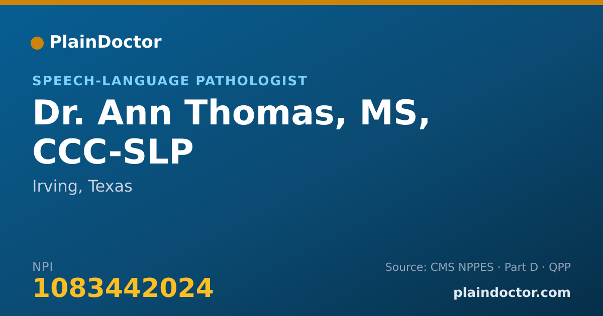 Shareable card for Ann Thomas, MS, CCC-SLP - Speech-Language Pathologist, Irving, TX