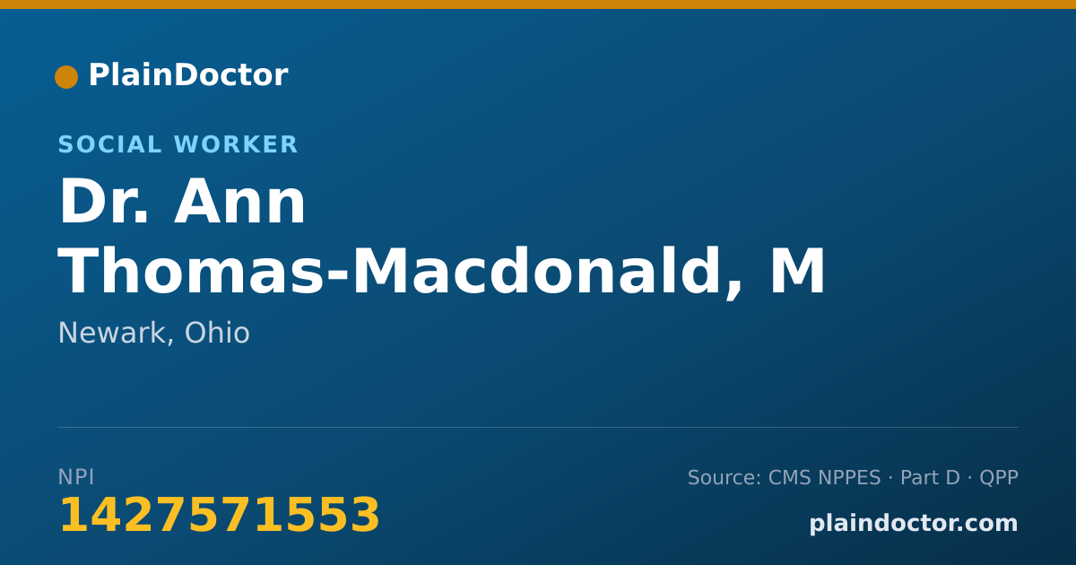 Shareable card for Ann Thomas-Macdonald, M ED, LSW - Social Worker, Newark, OH