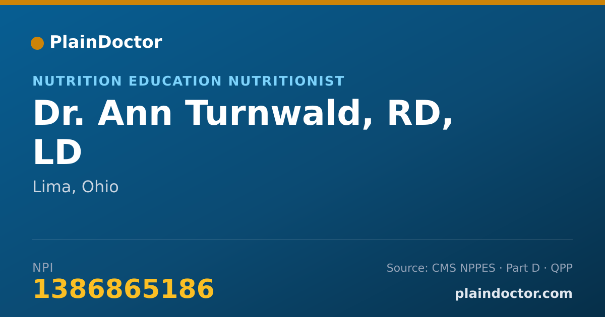 Shareable card for Ann Turnwald, RD, LD - Nutrition Education Nutritionist, Lima, OH