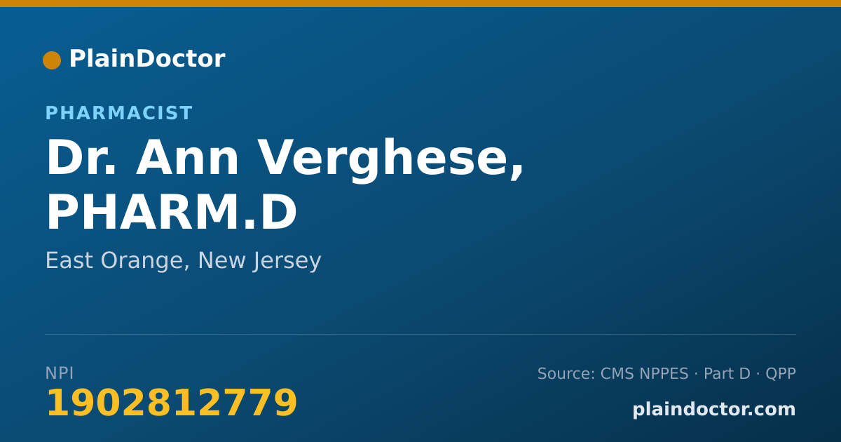 Shareable card for Ann Verghese, PHARM.D - Pharmacist, East Orange, NJ