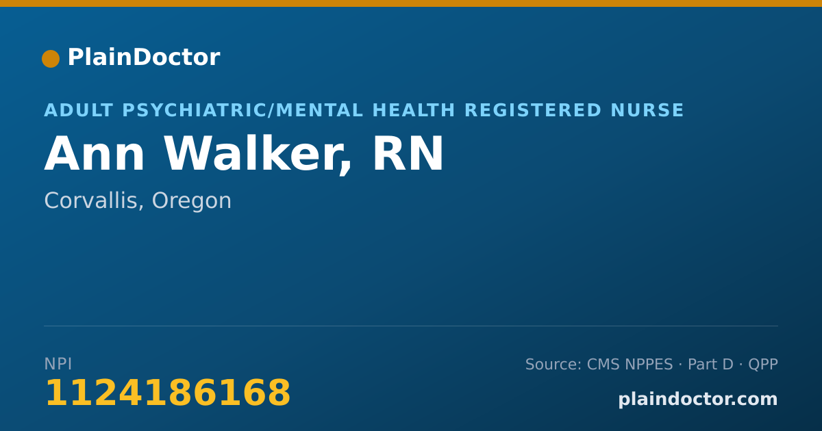 Shareable card for Ann Walker, RN - Adult Psychiatric/Mental Health Registered Nurse, Corvallis, OR