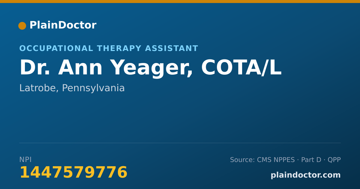 Shareable card for Ann Yeager, COTA/L - Occupational Therapy Assistant, Latrobe, PA