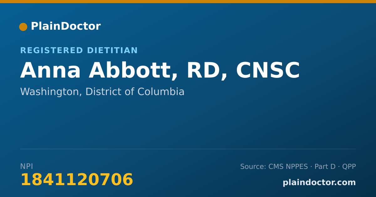 Shareable card for Anna Abbott, RD, CNSC - Registered Dietitian, Washington, DC