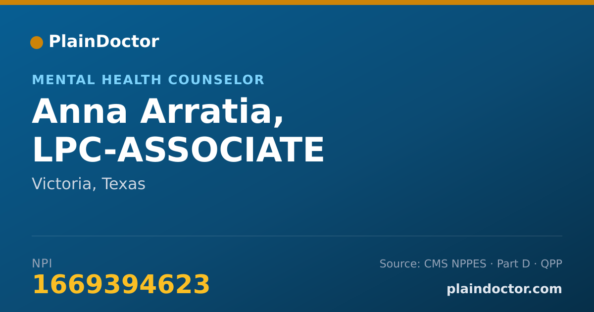 Shareable card for Anna Arratia, LPC-ASSOCIATE - Mental Health Counselor, Victoria, TX