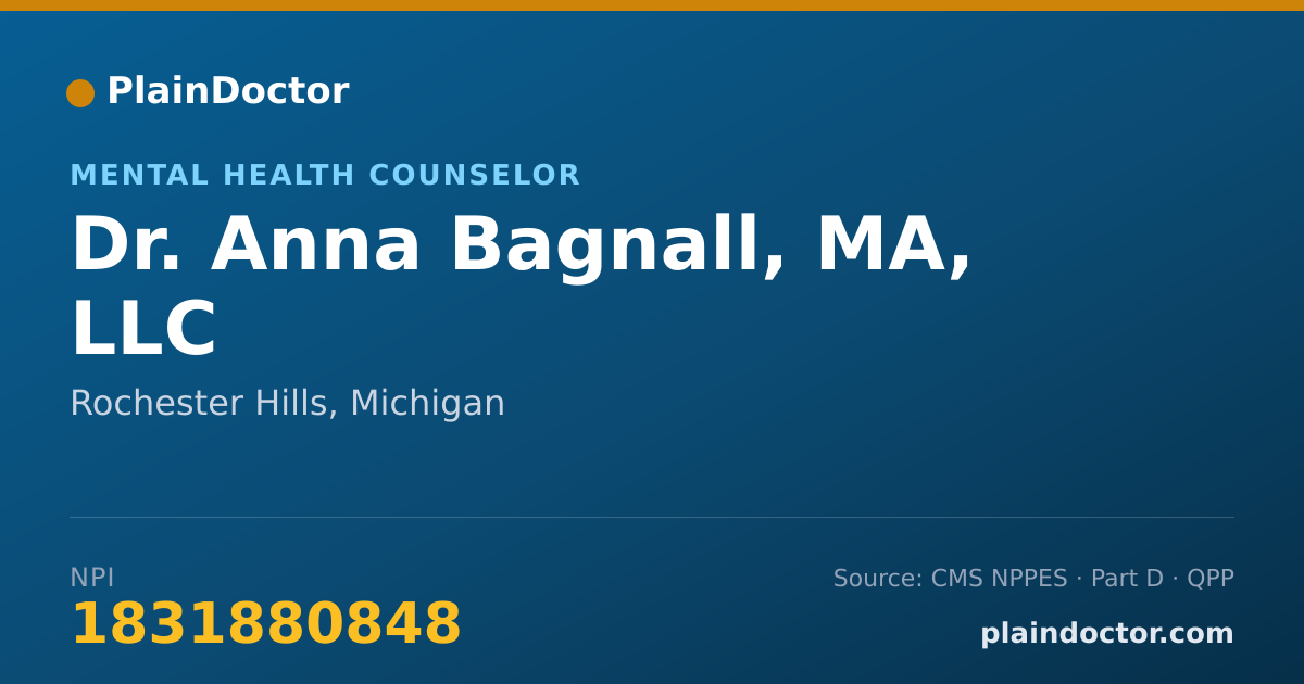 Shareable card for Anna Bagnall, MA, LLC - Mental Health Counselor, Rochester Hills, MI