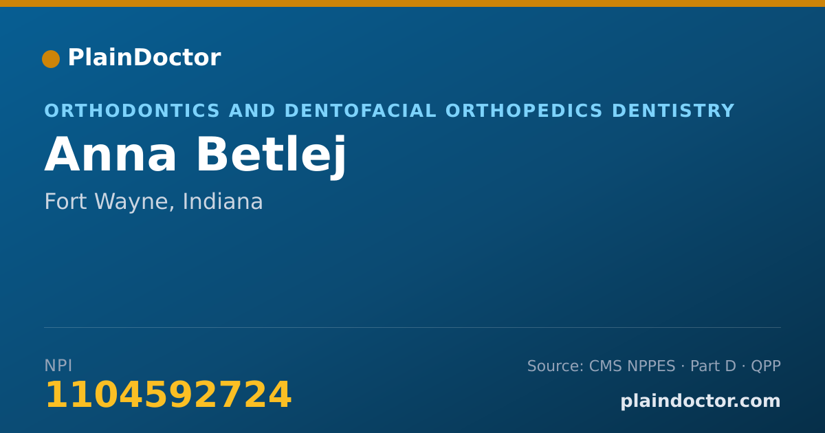 Shareable card for Anna Betlej - Orthodontics and Dentofacial Orthopedics Dentistry, Fort Wayne, IN